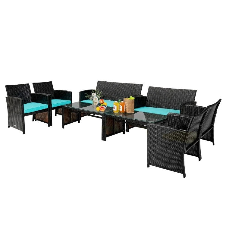 4Pcs Patio Rattan Cushioned Furniture Set - 43.5 x 25 x 31 (L x W x H)
