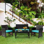 4Pcs Patio Rattan Cushioned Furniture Set - 43.5 x 25 x 31 (L x W x H)