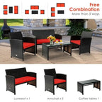 4Pcs Patio Rattan Cushioned Furniture Set - 43.5 x 25 x 31 (L x W x H)