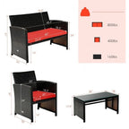 4Pcs Patio Rattan Cushioned Furniture Set - 43.5 x 25 x 31 (L x W x H)