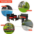 4Pcs Patio Rattan Cushioned Furniture Set - 43.5 x 25 x 31 (L x W x H)