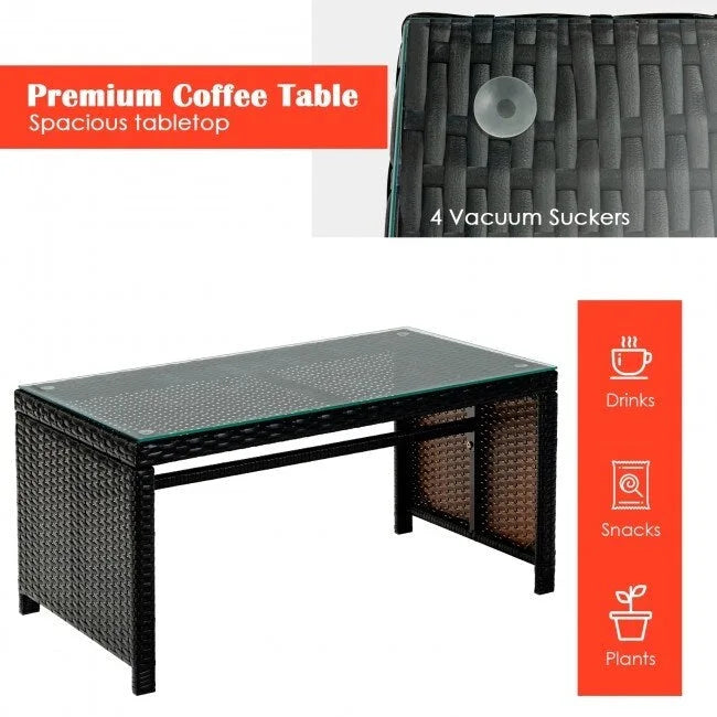4Pcs Patio Rattan Cushioned Furniture Set - 43.5 x 25 x 31 (L x W x H)