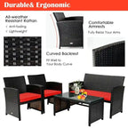 4Pcs Patio Rattan Cushioned Furniture Set - 43.5 x 25 x 31 (L x W x H)