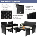 4Pcs Patio Rattan Cushioned Furniture Set - 43.5 x 25 x 31 (L x W x H)