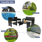 4Pcs Patio Rattan Cushioned Furniture Set - 43.5 x 25 x 31 (L x W x H)