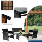 4Pcs Patio Rattan Cushioned Furniture Set - 43.5 x 25 x 31 (L x W x H)