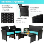 4Pcs Patio Rattan Cushioned Furniture Set - 43.5 x 25 x 31 (L x W x H)