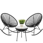 3 Piece Oval Patio Woven Rocking Chair Bistro Set - 35.5 inches L x 29 inches W x 35.5 inches H