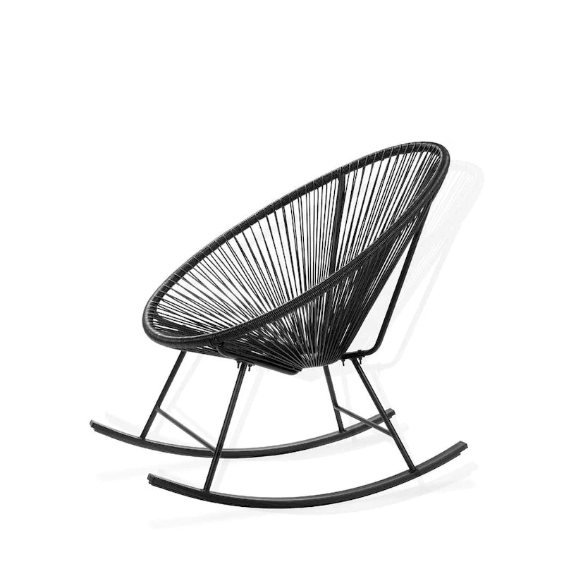 3 Piece Oval Patio Woven Rocking Chair Bistro Set - 35.5 inches L x 29 inches W x 35.5 inches H