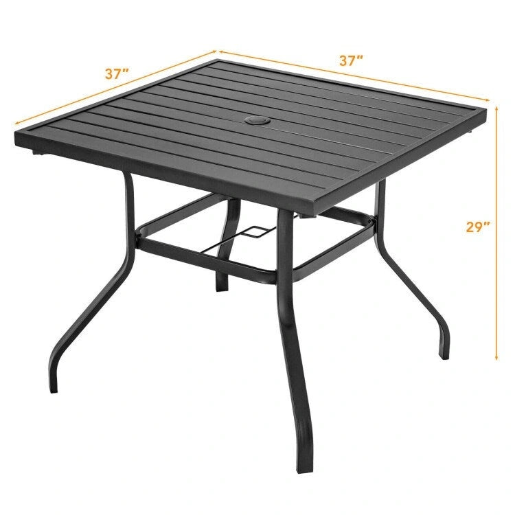 37 Inch Square Patio Dining Table with Umbrella Pole Hole - 37 x 37 x 29