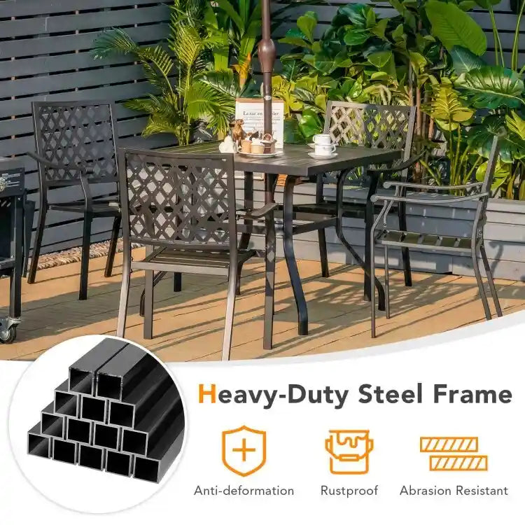37 Inch Square Patio Dining Table with Umbrella Pole Hole - 37 x 37 x 29