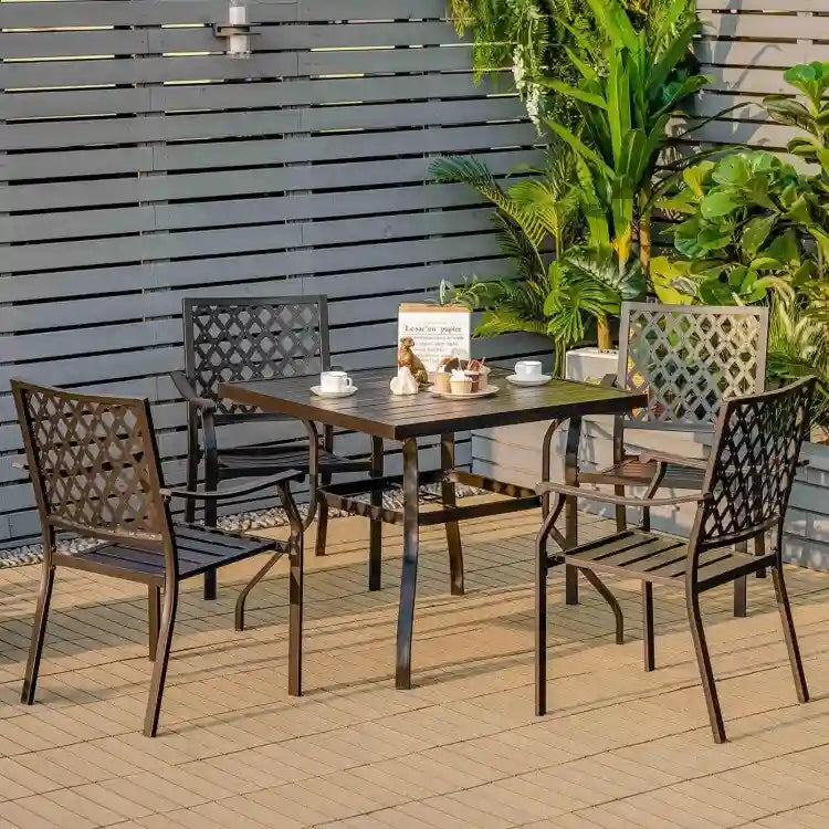 37 Inch Square Patio Dining Table with Umbrella Pole Hole - 37 x 37 x 29
