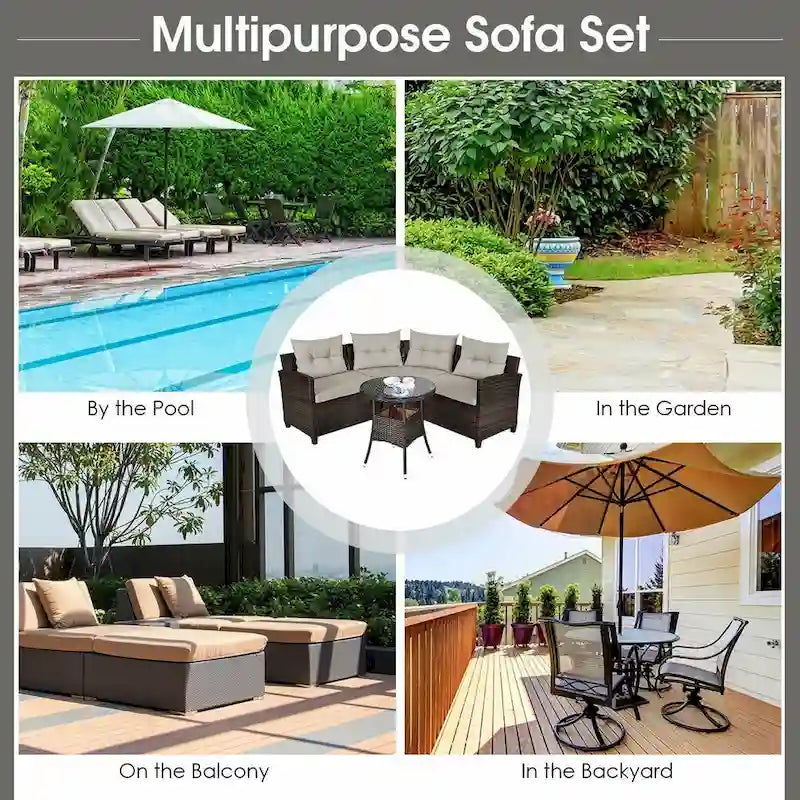 4 Pcs Furniture Patio Set Outdoor Wicker Sofa Set - 31.5 x 25.5 x 29 (L x W x H)