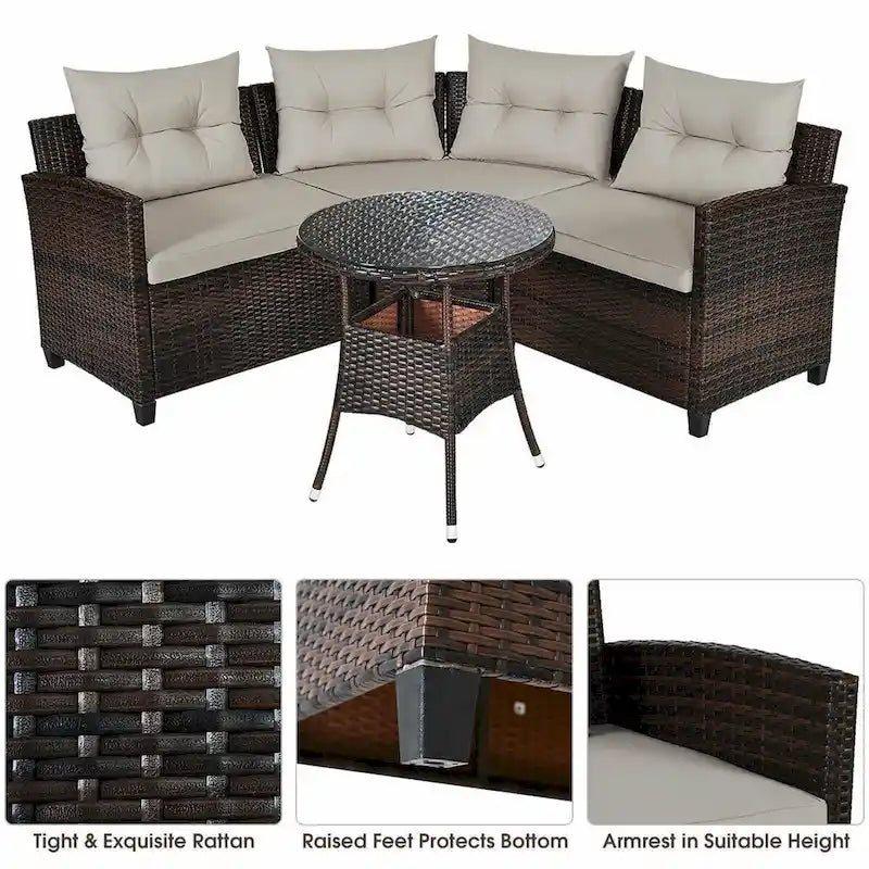 4 Pcs Furniture Patio Set Outdoor Wicker Sofa Set - 31.5 x 25.5 x 29 (L x W x H)