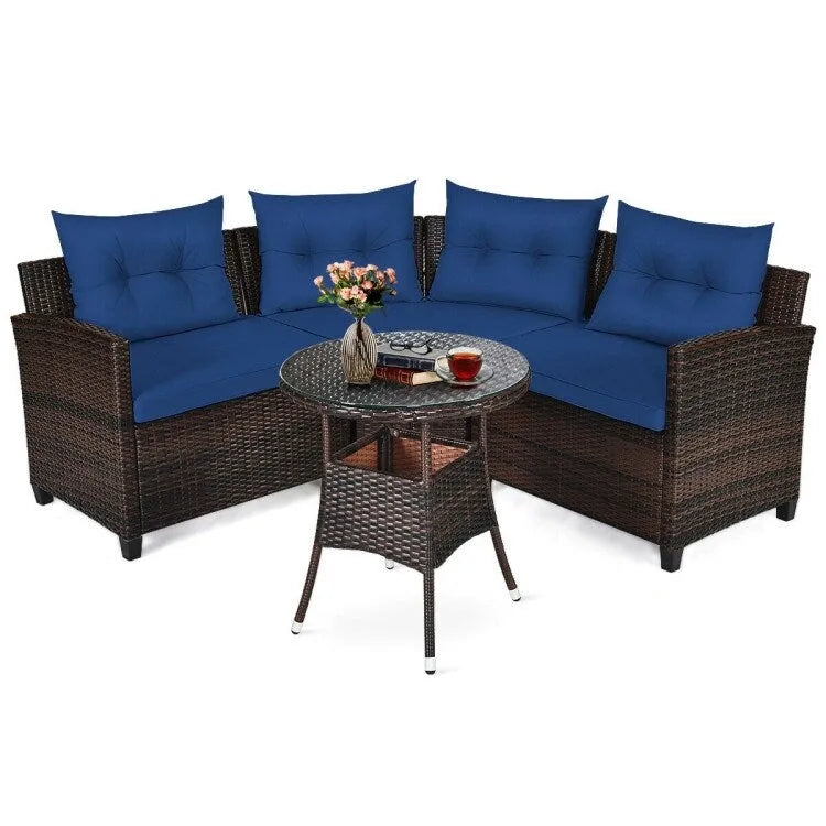 4 Pcs Furniture Patio Set Outdoor Wicker Sofa Set - 31.5 x 25.5 x 29 (L x W x H)
