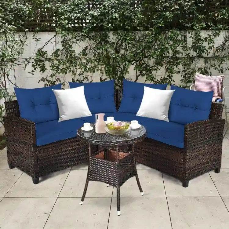 4 Pcs Furniture Patio Set Outdoor Wicker Sofa Set - 31.5 x 25.5 x 29 (L x W x H)