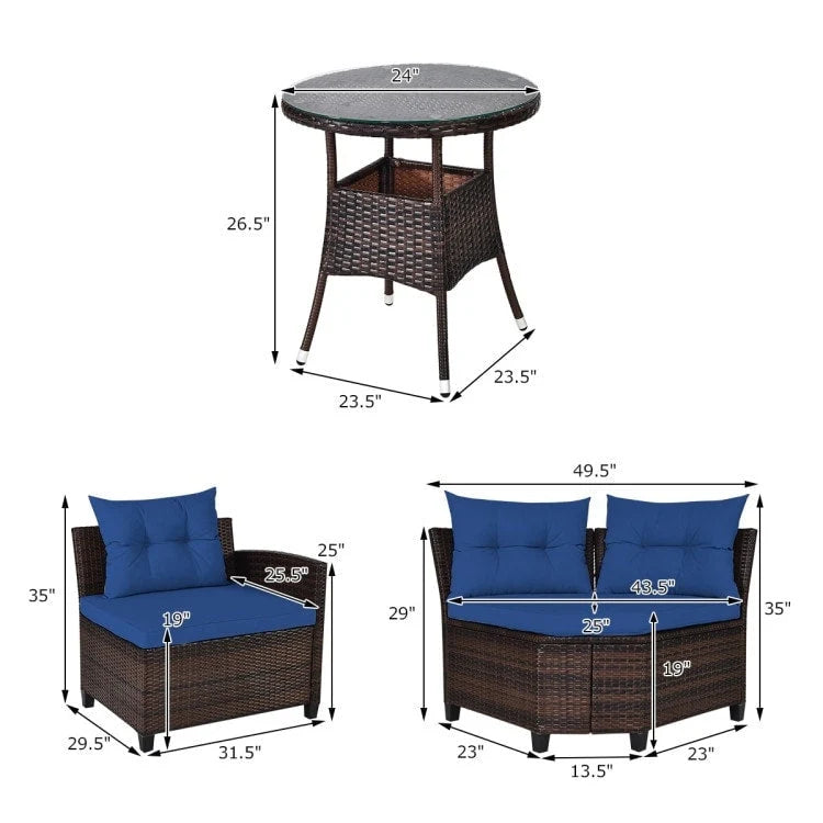 4 Pcs Furniture Patio Set Outdoor Wicker Sofa Set - 31.5 x 25.5 x 29 (L x W x H)