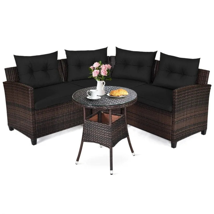4 Pcs Furniture Patio Set Outdoor Wicker Sofa Set - 31.5 x 25.5 x 29 (L x W x H)