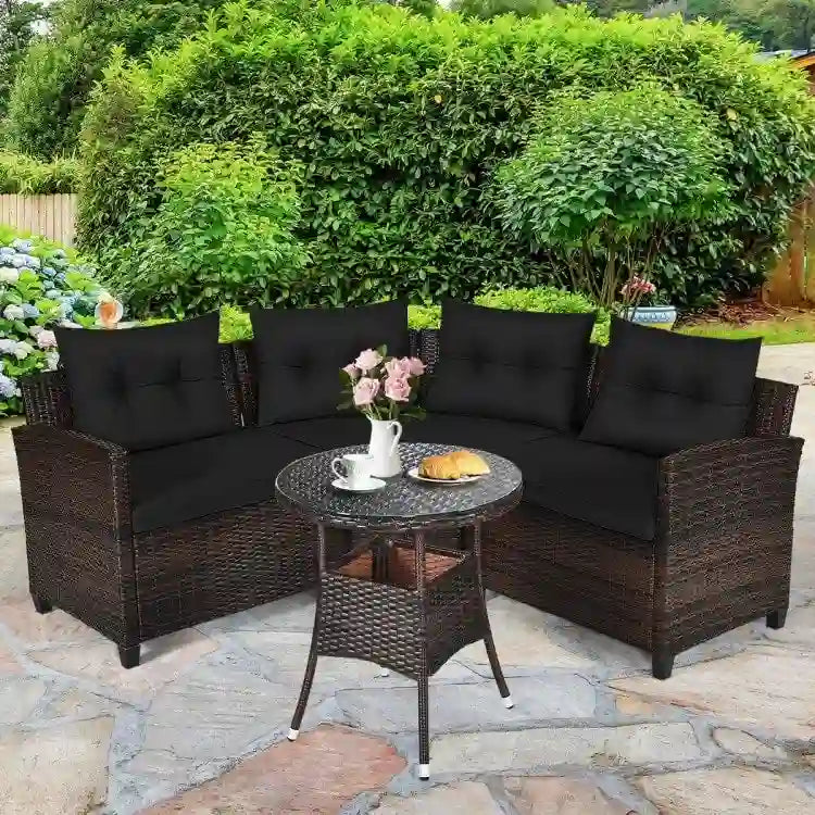 4 Pcs Furniture Patio Set Outdoor Wicker Sofa Set - 31.5 x 25.5 x 29 (L x W x H)
