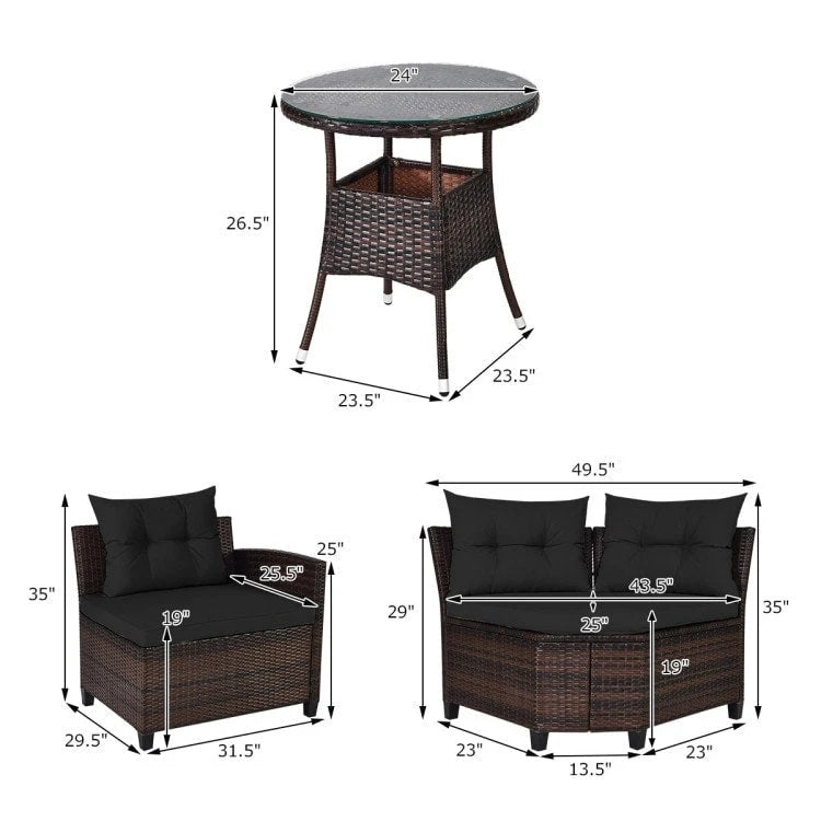 4 Pcs Furniture Patio Set Outdoor Wicker Sofa Set - 31.5 x 25.5 x 29 (L x W x H)