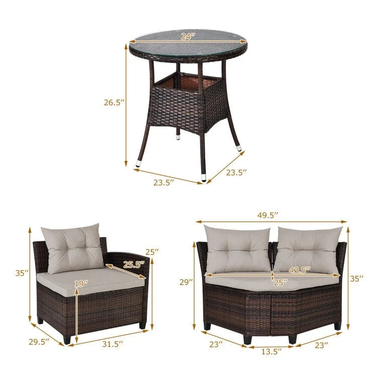 4 Pcs Furniture Patio Set Outdoor Wicker Sofa Set - 31.5 x 25.5 x 29 (L x W x H)