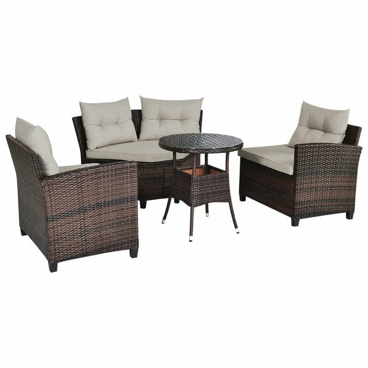 4 Pcs Furniture Patio Set Outdoor Wicker Sofa Set - 31.5 x 25.5 x 29 (L x W x H)
