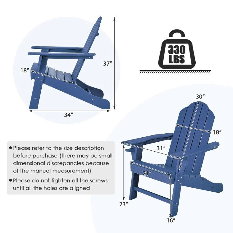 Outdoor Adirondack Chair with Built-in Cup Holder for Backyard Porch - 34 x 31 x 37 (L x W x H)