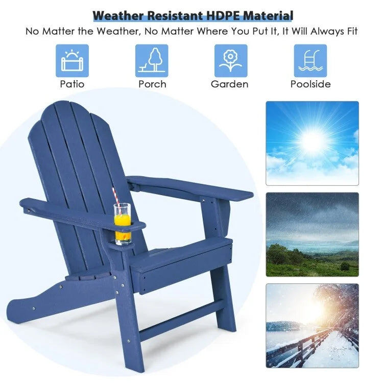 Outdoor Adirondack Chair with Built-in Cup Holder for Backyard Porch - 34 x 31 x 37 (L x W x H)