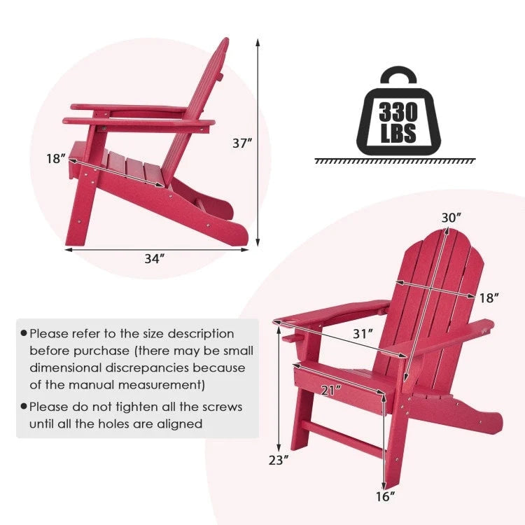 Outdoor Adirondack Chair with Built-in Cup Holder for Backyard Porch - 34 x 31 x 37 (L x W x H)