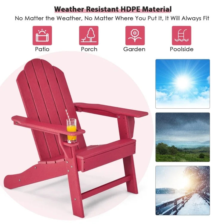 Outdoor Adirondack Chair with Built-in Cup Holder for Backyard Porch - 34 x 31 x 37 (L x W x H)
