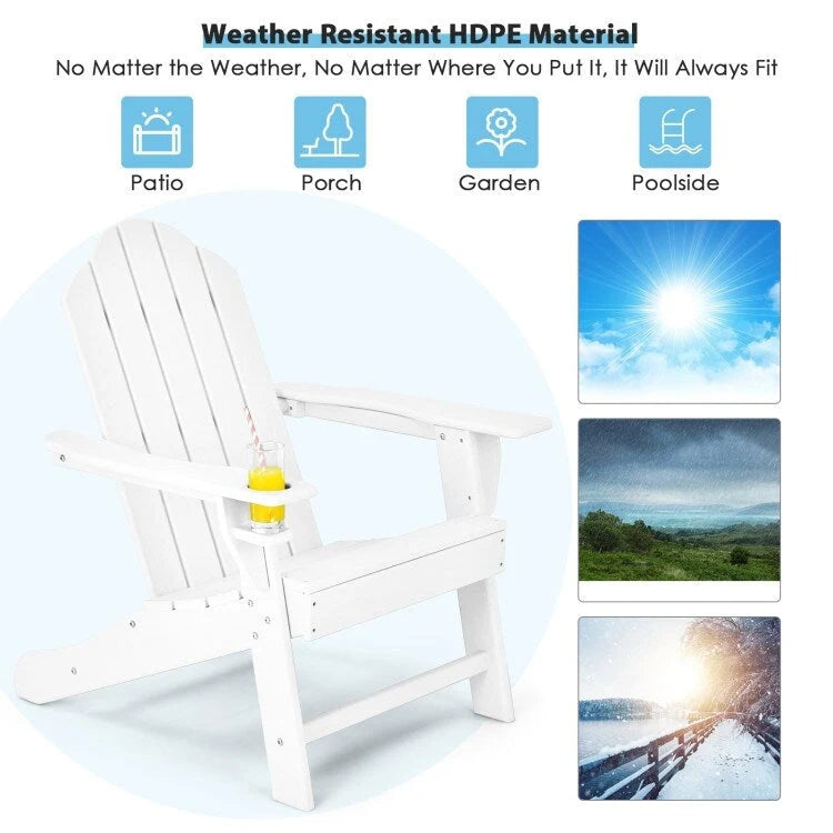 Outdoor Adirondack Chair with Built-in Cup Holder for Backyard Porch - 34 x 31 x 37 (L x W x H)
