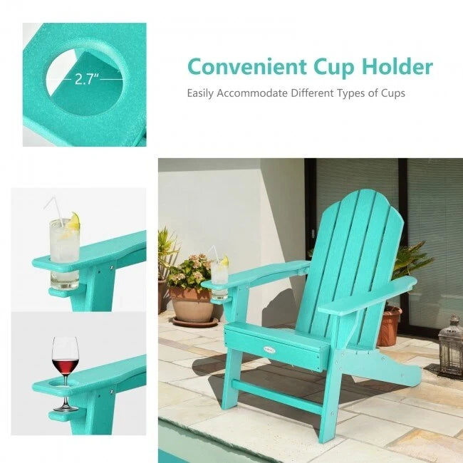 Outdoor Adirondack Chair with Built-in Cup Holder for Backyard Porch - 34 x 31 x 37 (L x W x H)