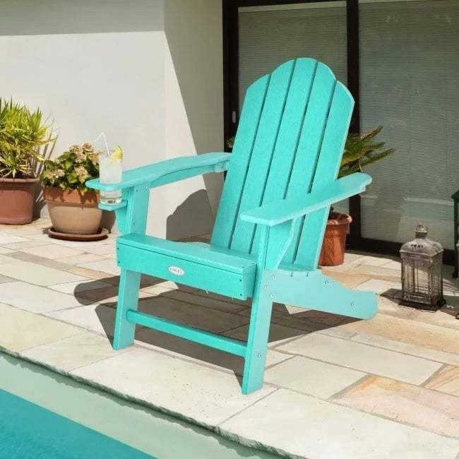 Outdoor Adirondack Chair with Built-in Cup Holder for Backyard Porch - 34 x 31 x 37 (L x W x H)