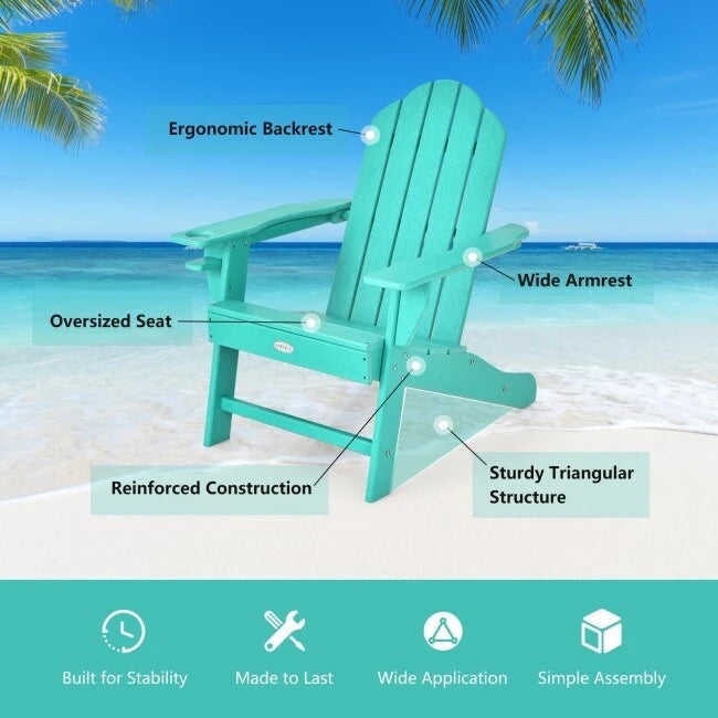 Outdoor Adirondack Chair with Built-in Cup Holder for Backyard Porch - 34 x 31 x 37 (L x W x H)