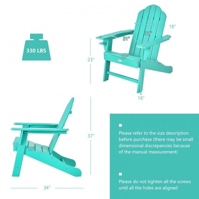 Outdoor Adirondack Chair with Built-in Cup Holder for Backyard Porch - 34 x 31 x 37 (L x W x H)