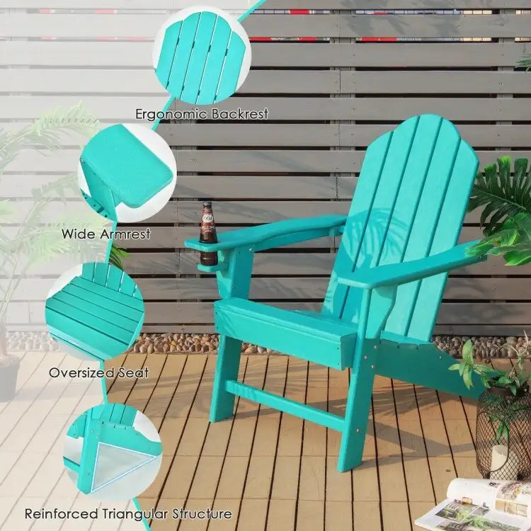 Outdoor Adirondack Chair with Built-in Cup Holder for Backyard Porch - 34 x 31 x 37 (L x W x H)