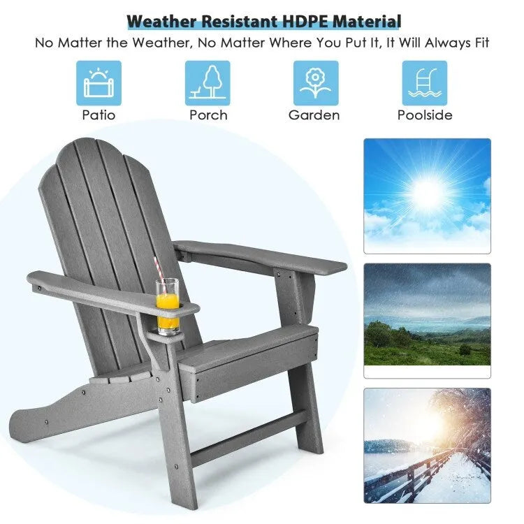 Outdoor Adirondack Chair with Built-in Cup Holder for Backyard Porch - 34 x 31 x 37 (L x W x H)
