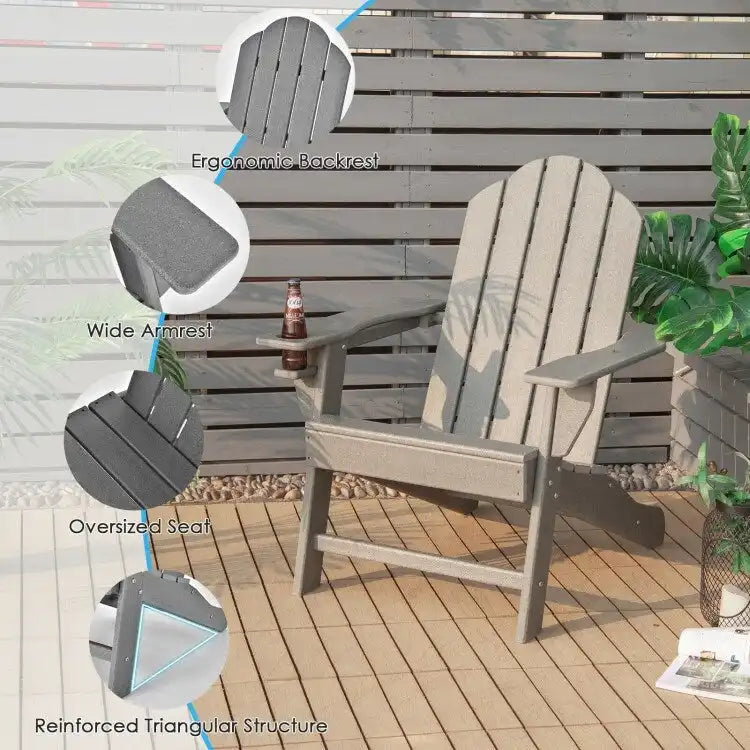 Outdoor Adirondack Chair with Built-in Cup Holder for Backyard Porch - 34 x 31 x 37 (L x W x H)