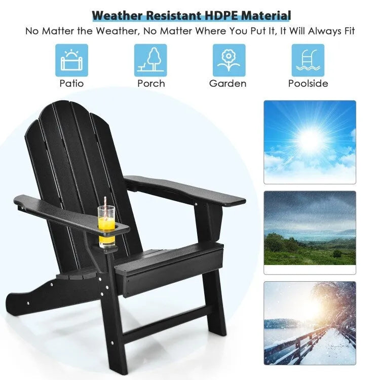 Outdoor Adirondack Chair with Built-in Cup Holder for Backyard Porch - 34 x 31 x 37 (L x W x H)