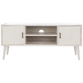 47 in. Mid-Century TV Stand with Open Shelf and 2 Doors – Distressed White / Black / Distressed Grey / Brown