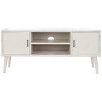 47 in. Mid-Century TV Stand with Open Shelf and 2 Doors – Distressed White / Black / Distressed Grey / Brown
