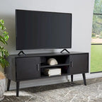 47 in. Mid-Century TV Stand with Open Shelf and 2 Doors – Distressed White / Black / Distressed Grey / Brown