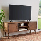47 in. Mid-Century TV Stand with Open Shelf and 2 Doors – Distressed White / Black / Distressed Grey / Brown