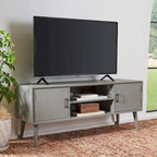 47 in. Mid-Century TV Stand with Open Shelf and 2 Doors – Distressed White / Black / Distressed Grey / Brown
