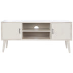 47 in. Mid-Century TV Stand with Open Shelf and 2 Doors – Distressed White / Black / Distressed Grey / Brown