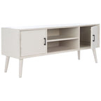 47 in. Mid-Century TV Stand with Open Shelf and 2 Doors – Distressed White / Black / Distressed Grey / Brown