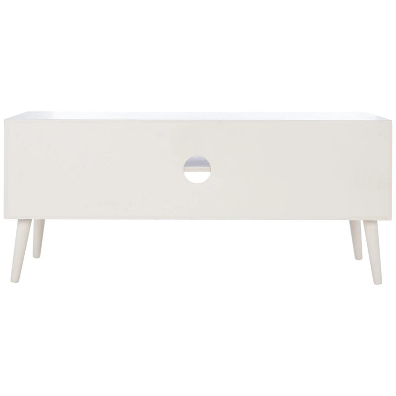 47 in. Mid-Century TV Stand with Open Shelf and 2 Doors – Distressed White / Black / Distressed Grey / Brown