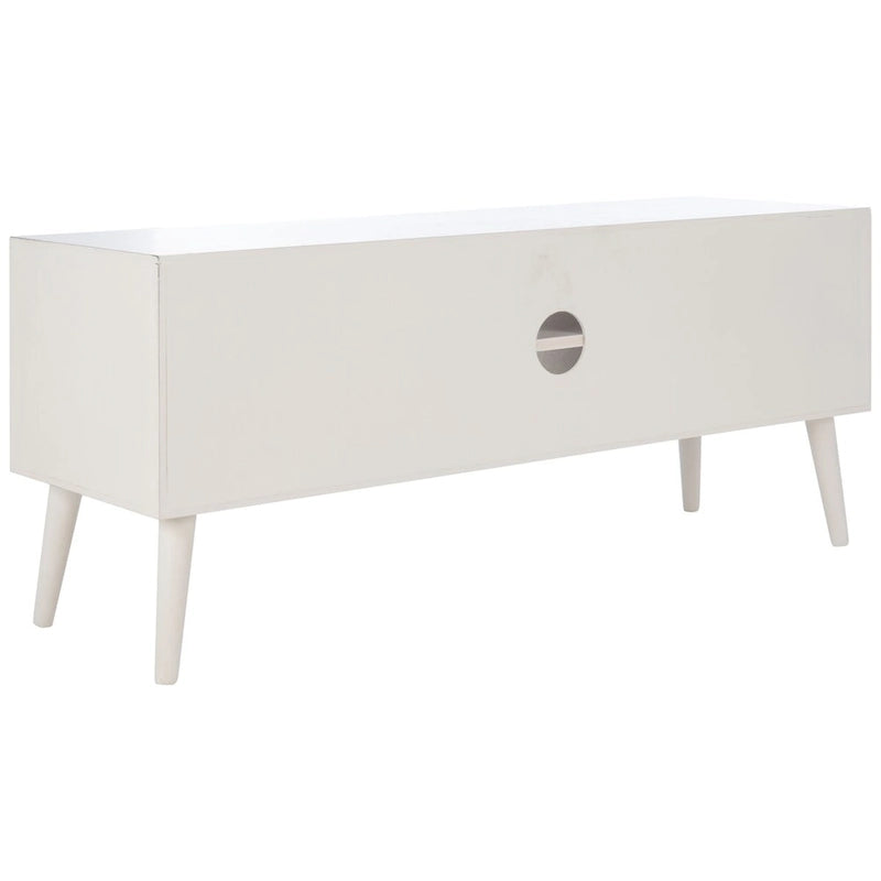 47 in. Mid-Century TV Stand with Open Shelf and 2 Doors – Distressed White / Black / Distressed Grey / Brown