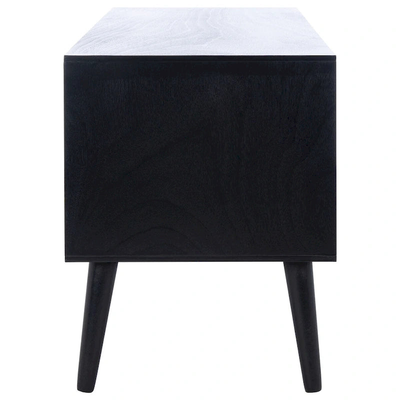 47 in. Mid-Century TV Stand with Open Shelf and 2 Doors – Distressed White / Black / Distressed Grey / Brown