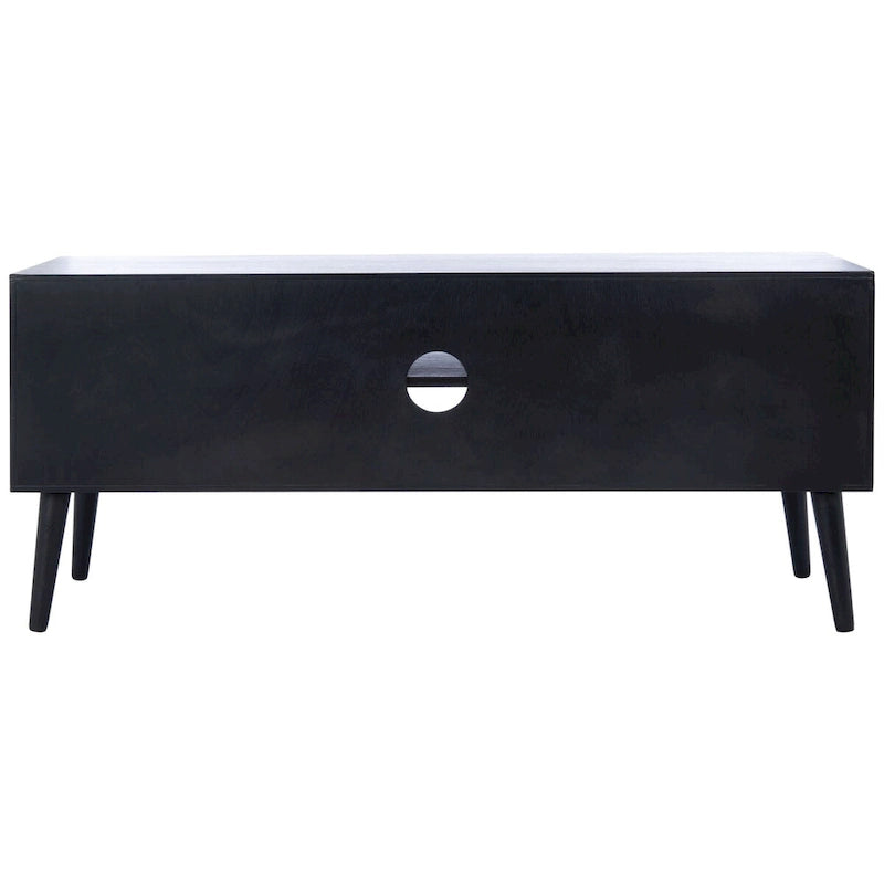 47 in. Mid-Century TV Stand with Open Shelf and 2 Doors – Distressed White / Black / Distressed Grey / Brown